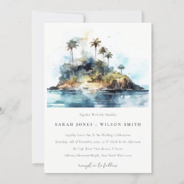 Invitación Moda Watercolor Seascape Palm Tree Island Boda