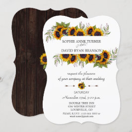 Invitación Moda Watercolor Sunflowers Frame Boda de madera