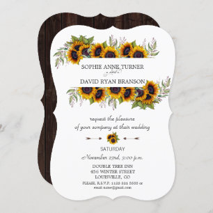 Invitación Moda Watercolor Sunflowers Frame Boda de madera