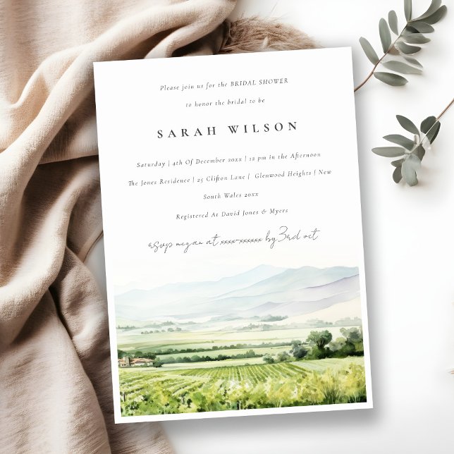 Invitación Moda Watercolor Vineyard Paisaje Bridal Shower (Subido por el creador)