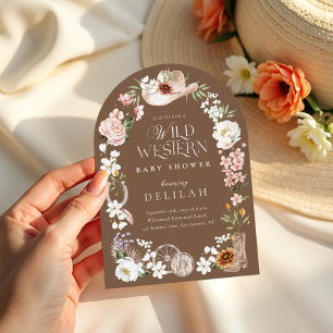 Invitación Moda Western Watercolor Floral Cowboy Baby Shower
