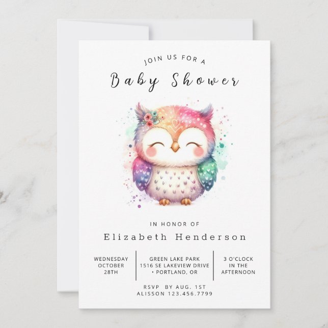 Invitación Moda Whimsical Owl Baby Shower (Anverso)