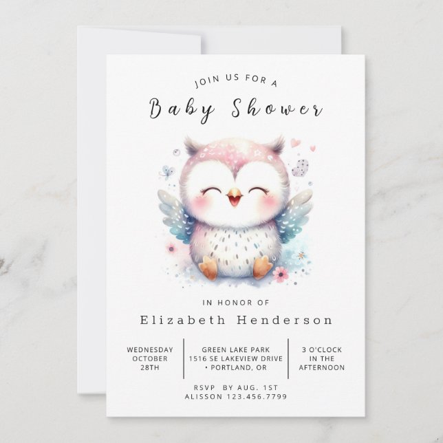 Invitación Moda Whimsical Owl Baby Shower (Anverso)