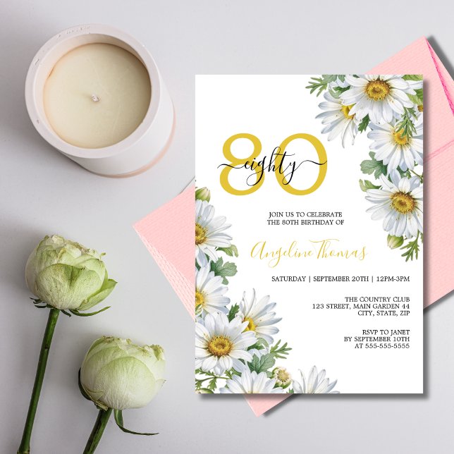 Invitación Moda White Daisy Floral Verdor Cumpleaños (Subido por el creador)