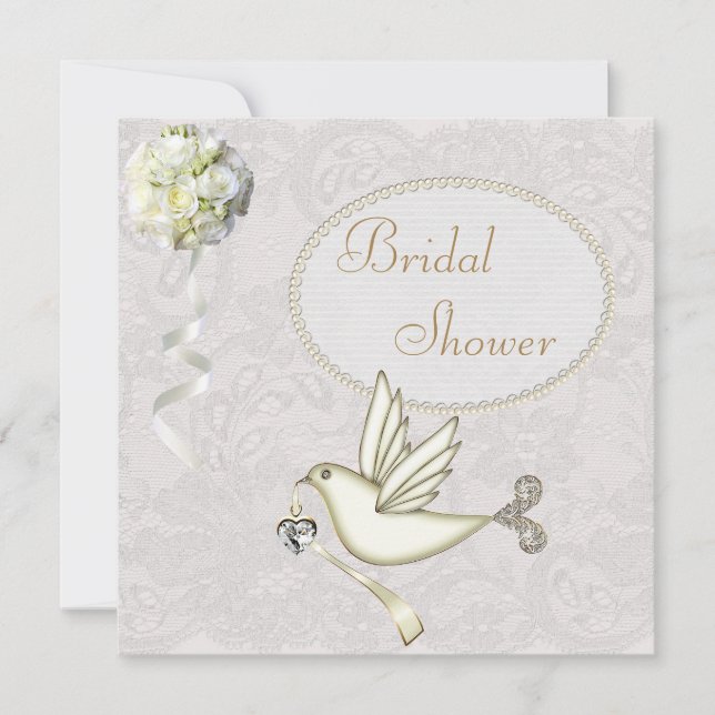 Invitación Moda White Dove Paisley Lace Bridal Shower (Anverso)