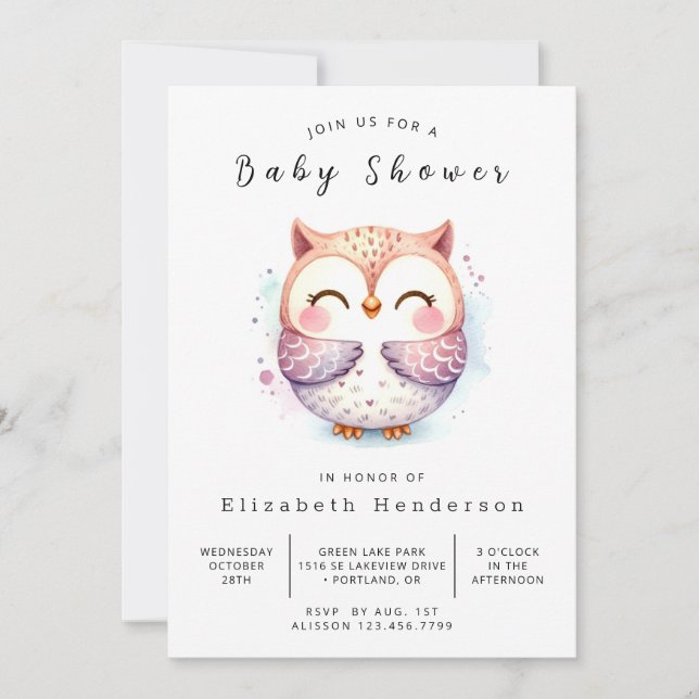 Invitación Moda Wild Owl Baby Shower (Anverso)