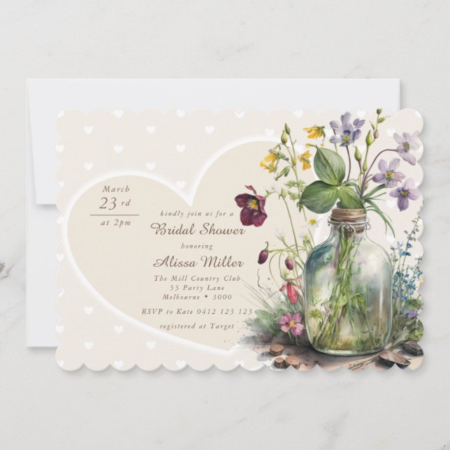 Invitación Moda Wildflower Mason Jar Rubor Bridal Shower (Anverso)