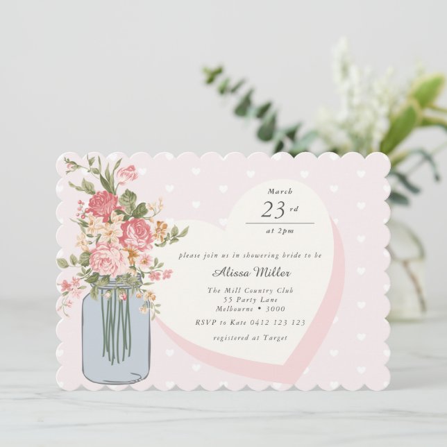 Invitación Moda Wildflower Mason Jar Rubor Bridal Shower (Anverso de pie)