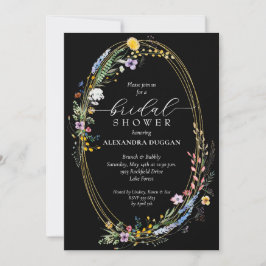 Invitación Moda Wildflower Wreath Black Bridal Shower