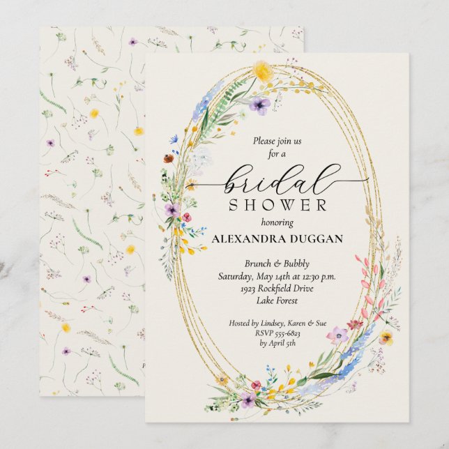 Invitación Moda Wildflower Wreath Ivory Bridal Shower (Anverso / Reverso)