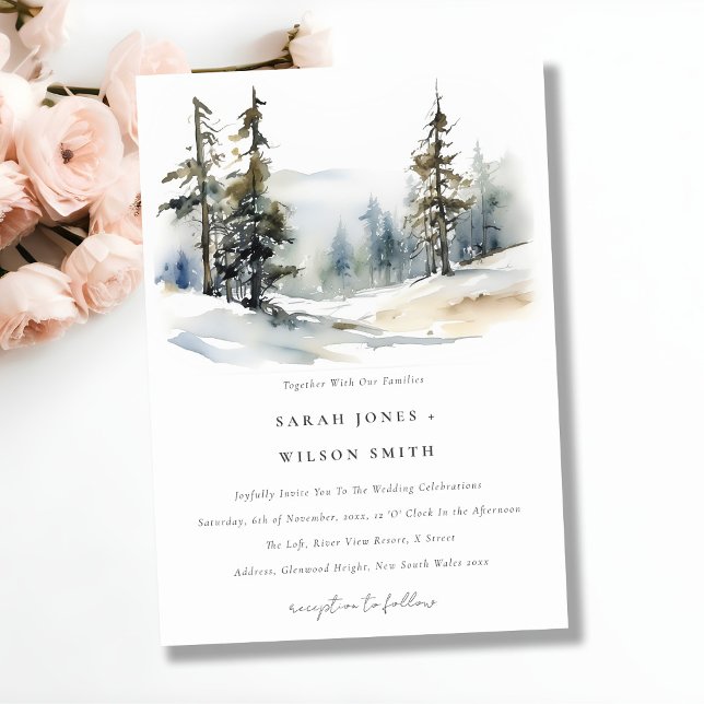 Invitación Moda Winter Pine Trees Boda paisajístico de nieve (Subido por el creador)