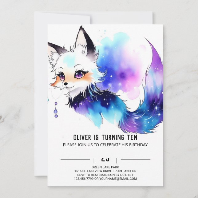 Invitación Moda Woodland Fox Birthday Party (Anverso)