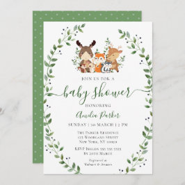 Invitación Moda Woodland Greenery Forest Animals Baby Shower
