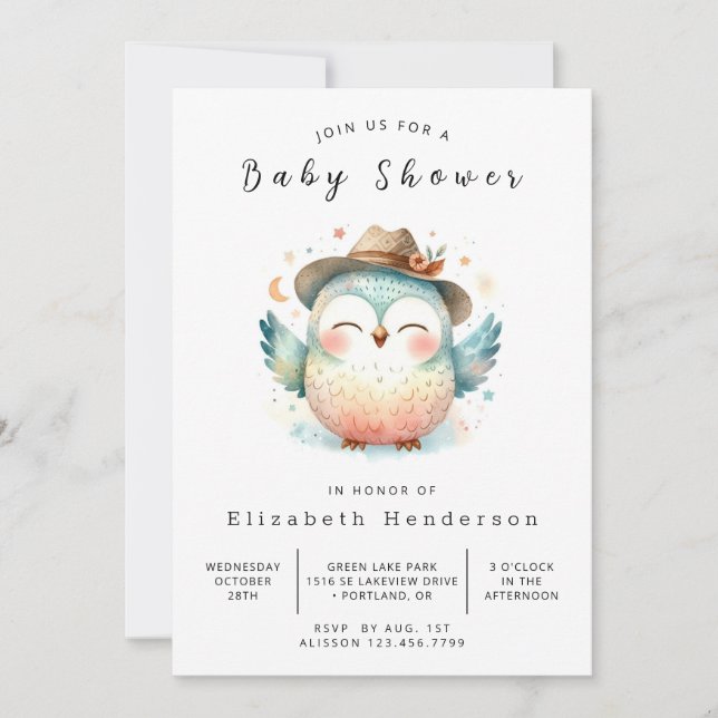 Invitación Moda Woods Owl Baby Shower (Anverso)