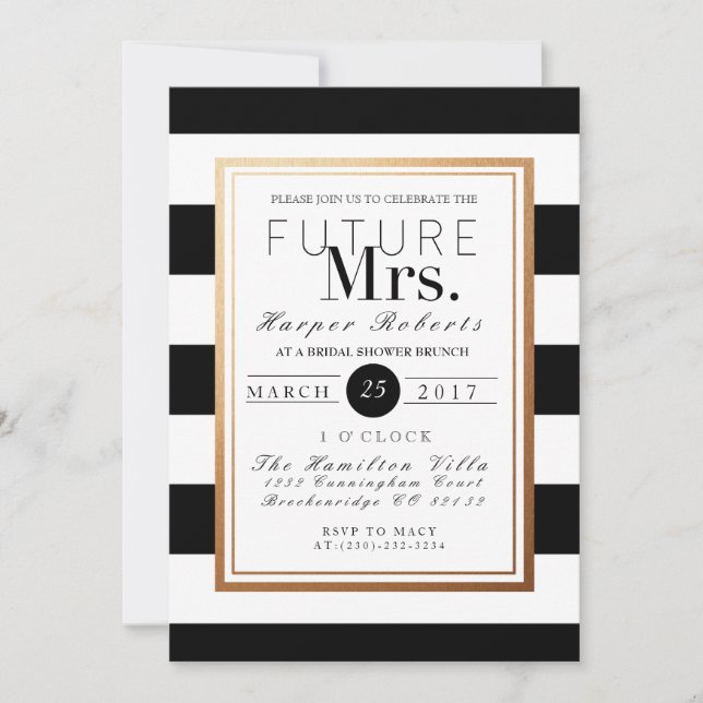 Invitación Moda y ducha formal de novias | Oro y negro (Anverso)