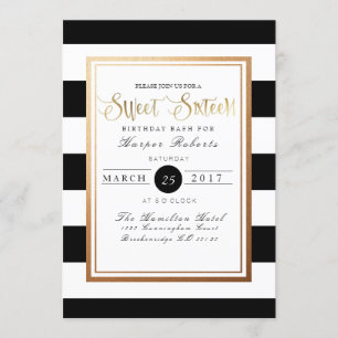 Invitación Moda y dulce formal dieciséis Oro y negro