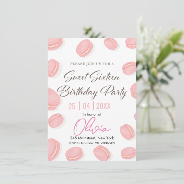 Invitación Moda y dulzura: Partido del Cumpleaños de Macaron (Anverso de pie)
