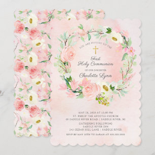 Invitación Moda y elegancia de la primera comunión floral ros