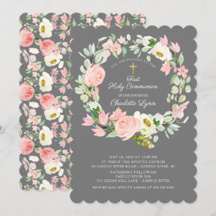Invitación Moda y elegancia de la primera comunión floral ros