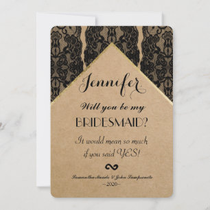 Invitación Moda y elegante encaje negro, oro y papel reciclad