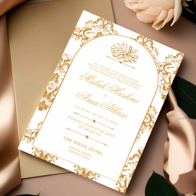 Invitación Moda y elegante patrón oro Boda musulmán islámico (Subido por el creador)
