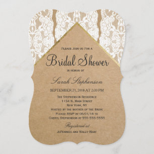 Invitación Moda y encaje blanco, oro y papel reciclado