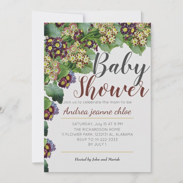 Invitación Moda y flores modernas Jardín floral Baby Shower (Anverso)