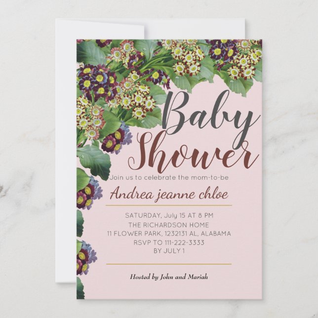 Invitación Moda y flores modernas Jardín floral Baby Shower (Anverso)