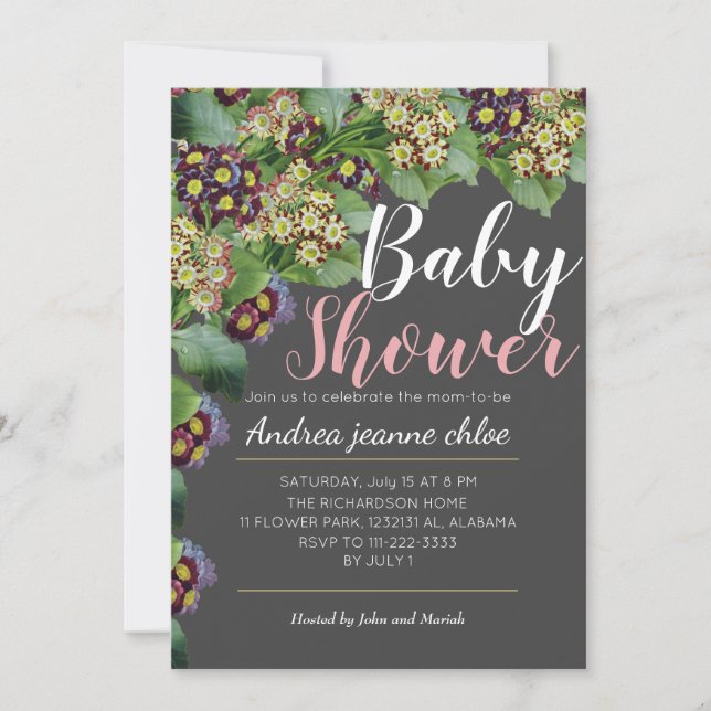 Invitación Moda y flores modernas Jardín floral Baby Shower (Anverso)