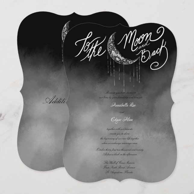 Invitación Moda y negro Plata y cielo negro nocturno (Anverso / Reverso)