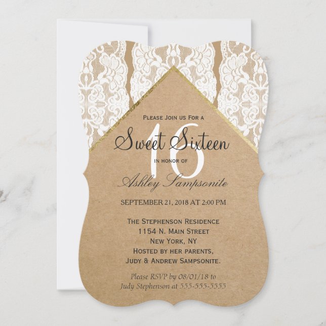 Invitación Moda y papel blanco, oro y papel reciclado (Anverso)