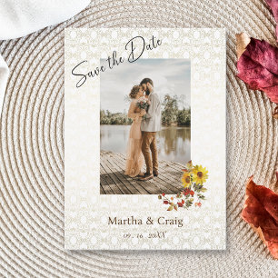 Invitación Moda Yellow Sunflower Lace Photo Save the Date