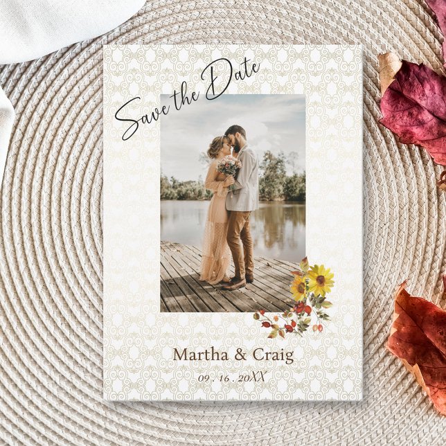 Invitación Moda Yellow Sunflower Lace Photo Save the Date (Subido por el creador)