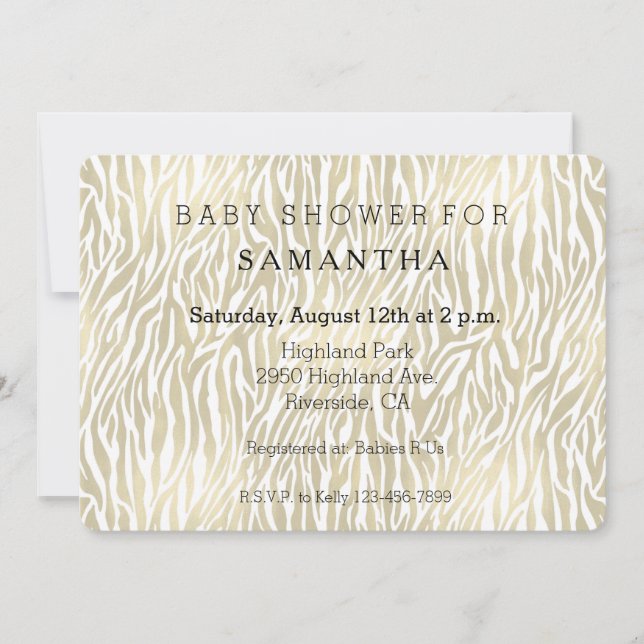 Invitación Moda Zebra dorada Imprimir ducha de bebé (Anverso)