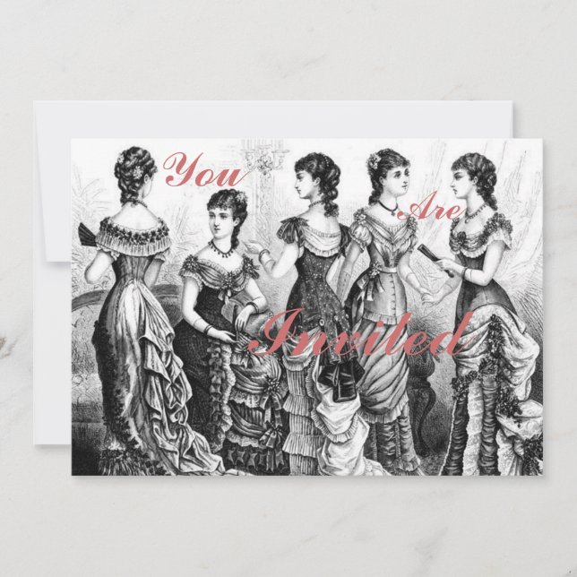 Invitación Modas Victorianas En Blanco Y Negro (Anverso)