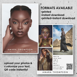 Invitación Model Actor Modeling Comp Card 4 Photo QR Code