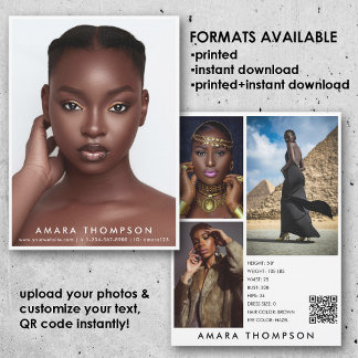 Invitación Model Actor Modeling Comp Card 4 Photo QR Code