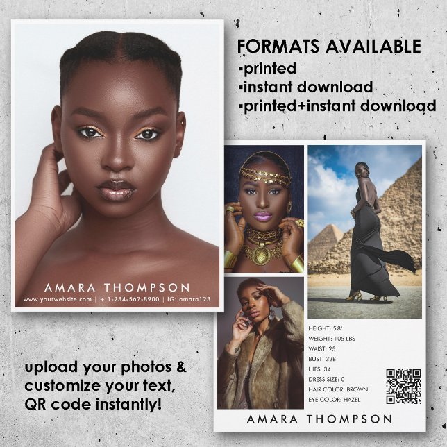 Invitación Model Actor Modeling Comp Card 4 Photo QR Code (Model Actor Modeling Comp Card 4 Photo QR Code)