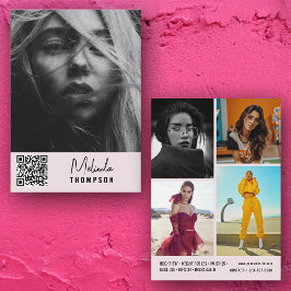 Invitación Modelación moderna Comp Card 5 Photo QR Code Pink