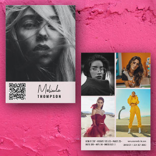 Invitación Modelación moderna Comp Card 5 Photo QR Code Pink