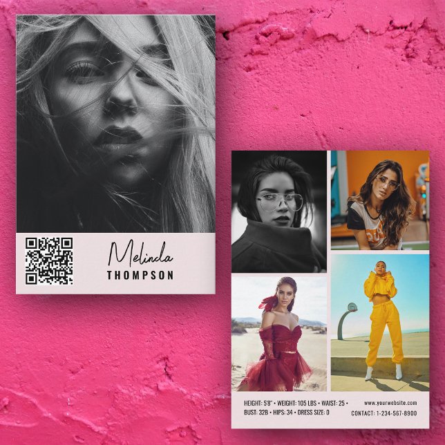 Invitación Modelación moderna Comp Card 5 Photo QR Code Pink (Subido por el creador)