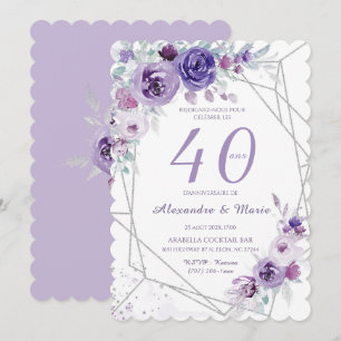 Invitación Modèle Anniversario 40 ans Couleur Lavande