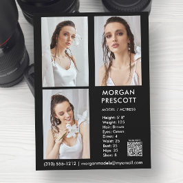 Invitación Modelo Actor 3 Photo Pro Comp Card Su Código QR