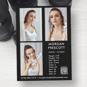 Invitación Modelo Actor 3 Photo Pro Comp Card Su Código QR