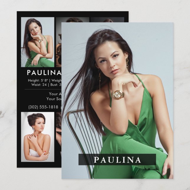 Invitación Modelo Actor 5x7 Comp/Zed Card 7 Foto 2 lateral (Anverso / Reverso)