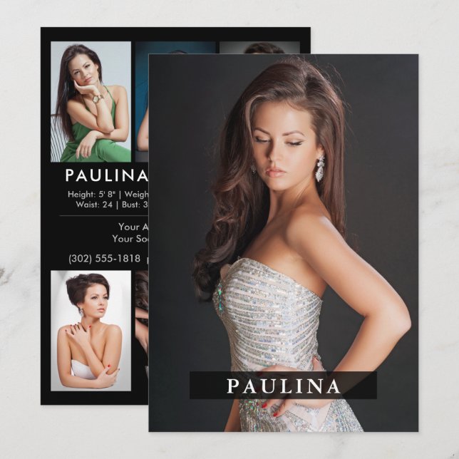 Invitación Modelo Actor 5x7 Comp Zed Card 7 Foto 2 lateral (Anverso / Reverso)