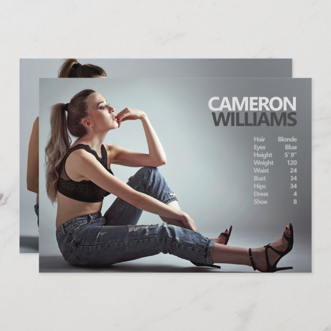 Invitación Modelo Actor 5x7 Comp Zed Card Doble cara (Anverso / Reverso)