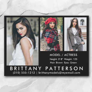 Invitación Modelo Actor Comp Card 3 Foto 5x7 Blk