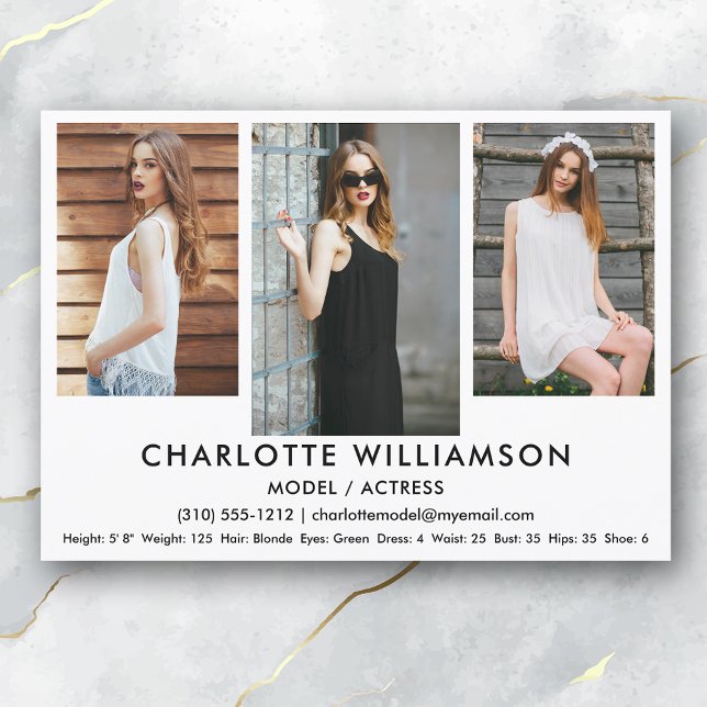 Invitación Modelo Actor Comp Card 5x7 Whats 3 Foto (Available in high quality print or digital download for quick messaging, email or self printing.)