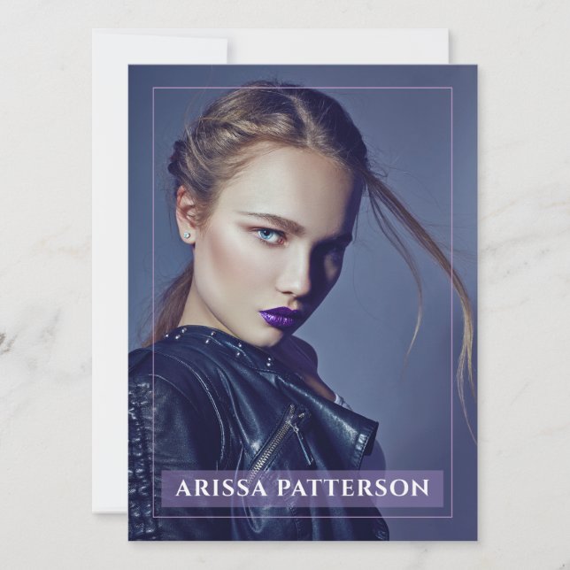 Invitación Modelo Actor Pro Comp Card 1 Violeta de foto (Anverso)